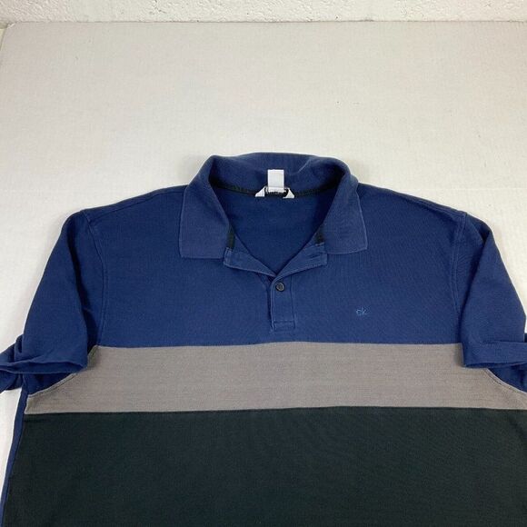 Calvin Klein Mens Cotton Polo Shirt Striped Short Sleeve Collared Pullover Large - Picture 3 of 11